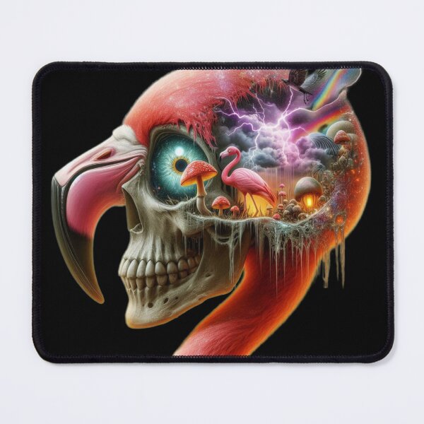 Item preview, Psychedelic Oasis – Flamingo Skull Mushroom Mindscape designed and sold by LujziWorld.