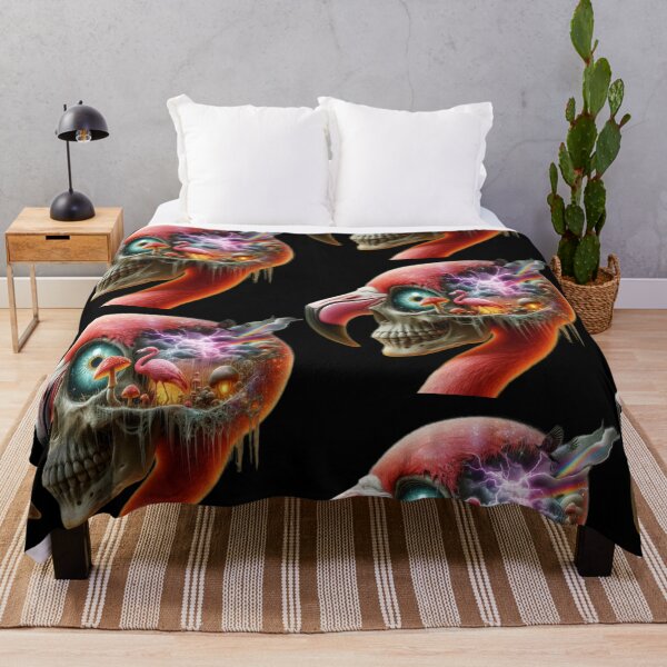 Item preview, Psychedelic Oasis – Flamingo Skull Mushroom Mindscape designed and sold by LujziWorld.