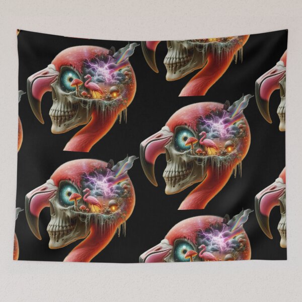 Item preview, Psychedelic Oasis – Flamingo Skull Mushroom Mindscape designed and sold by LujziWorld.