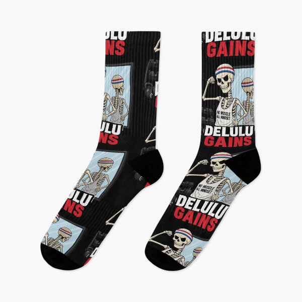 Item preview, Delulu Gains Funny Skeleton Gym Flex Dark Comedy Design designed and sold by Ecocrushstudio.