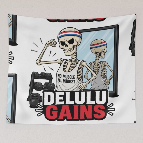 Item preview, Delulu Gains Funny Skeleton Gym Flex Dark Comedy Design designed and sold by Ecocrushstudio.