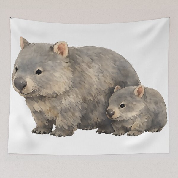 Item preview, Wombat and Joey — Watercolour Illustration designed and sold by Jaruart.