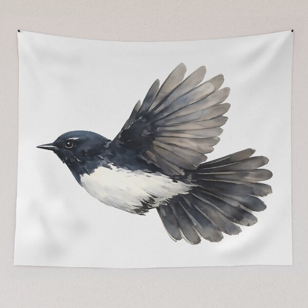 Item preview, Willie Wagtail in Flight — Watercolour designed and sold by Jaruart.