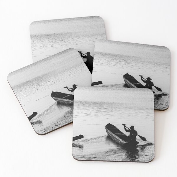 Item preview, Solitary Rower: A Serene Monochrome Reflection of Traditional Life designed and sold by ThaCriações.