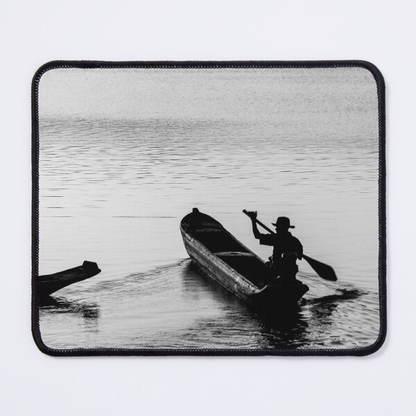 Item preview, Solitary Rower: A Serene Monochrome Reflection of Traditional Life designed and sold by ThaCriações.
