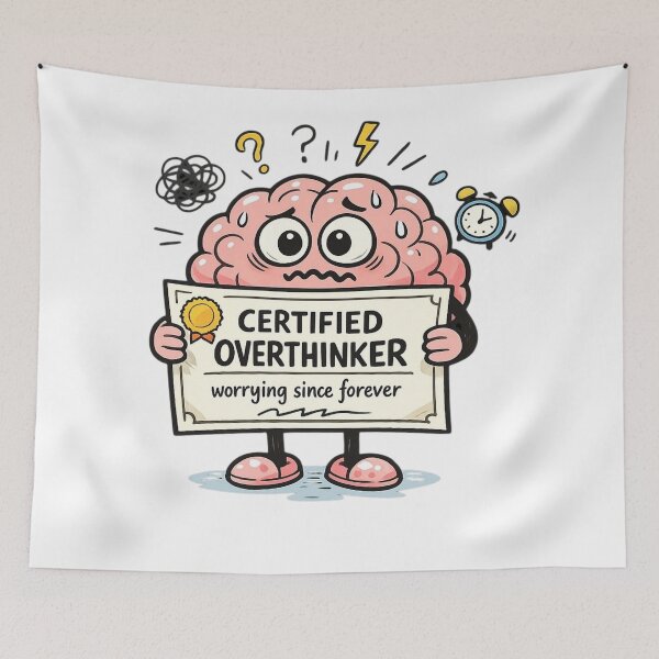 Item preview, Certified Overthinker – Worrying Since Forever | Chaotic Cartoon Brain Sticker designed and sold by Timeless Junction.