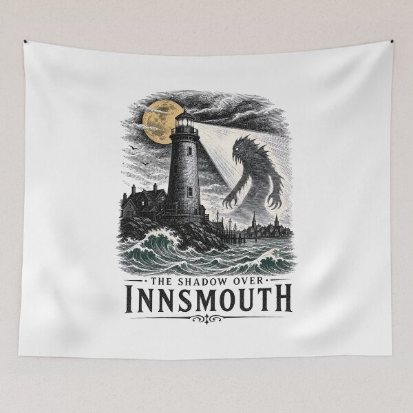 Item preview, The Shadow Over Innsmouth Vintage Lighthouse Monster Engraving designed and sold by Fenay Designs.