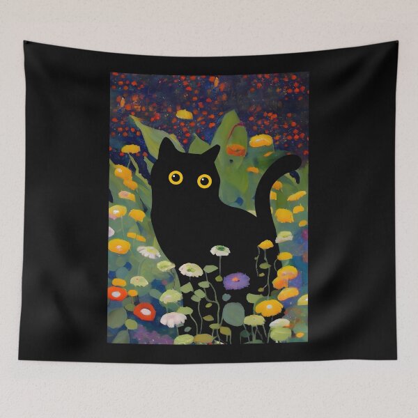 Item preview, Black Cat in Klimt-Inspired Floral Garden designed and sold by PurrfectHome.