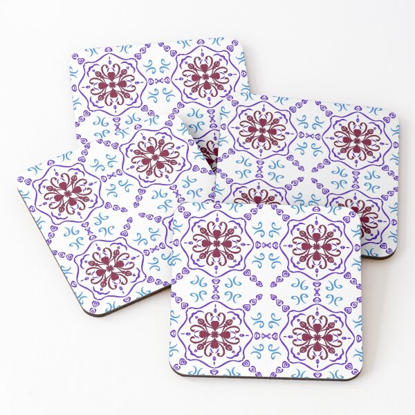 Item preview,  Traditional Mediterranean ceramic tile design with elegant purple and blue floral mandala elements on white background. designed and sold by AjjimaJKM.