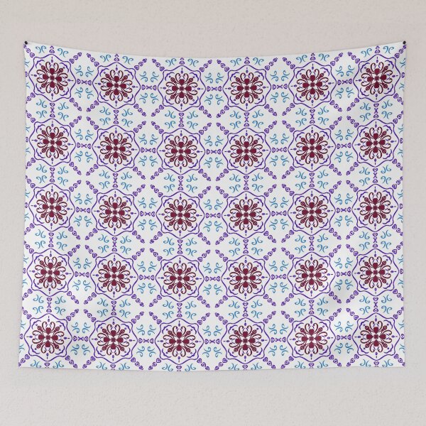 Item preview,  Traditional Mediterranean ceramic tile design with elegant purple and blue floral mandala elements on white background. designed and sold by AjjimaJKM.
