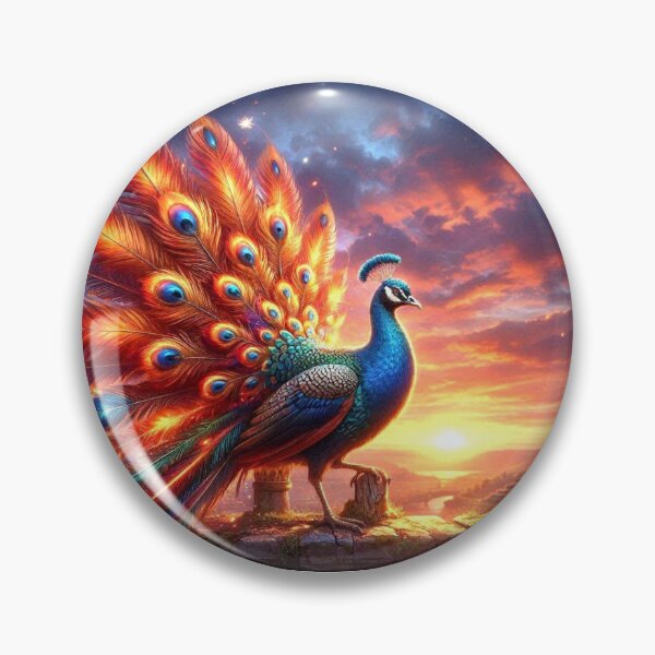 Item preview, Majestic Peacock at Sunset – Vibrant Fantasy Art designed and sold by Dogandesighn.
