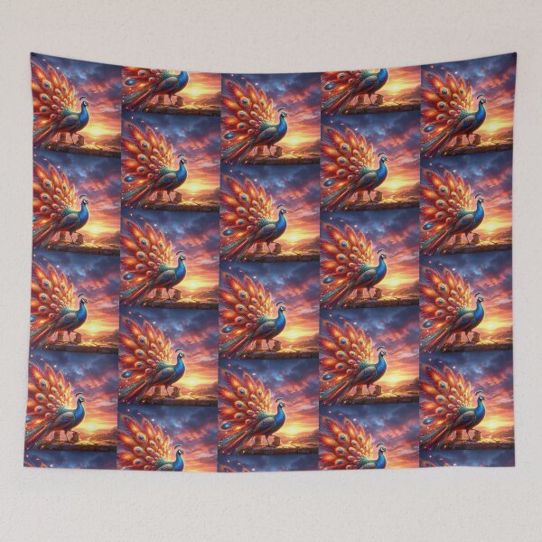 Item preview, Majestic Peacock at Sunset – Vibrant Fantasy Art designed and sold by Dogandesighn.
