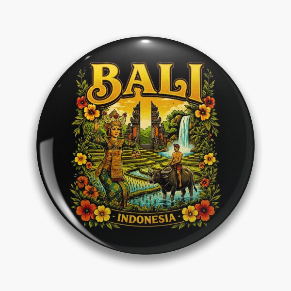 Item preview, Bali Indonesia Vintage Travel | Balinese Dancer, Rice Terrace & Waterfall Retro Graphic designed and sold by maseno.