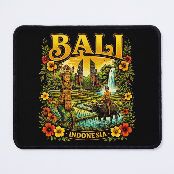 Item preview, Bali Indonesia Vintage Travel | Balinese Dancer, Rice Terrace & Waterfall Retro Graphic designed and sold by maseno.