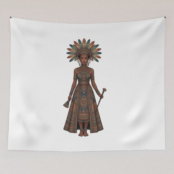 Item preview, Royal African Tribal Queen - Red and Purple Fantasy Mandala Art designed and sold by DoodleIntricate.