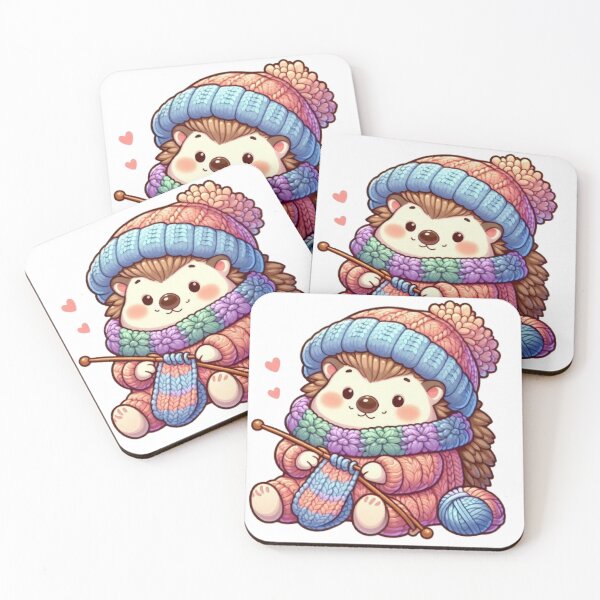 Item preview, Cozy Hedgehog Knitting a Scarf | Cute Kawaii designed and sold by vigzhifushions.