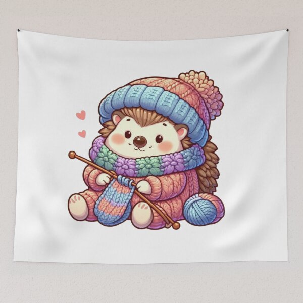 Item preview, Cozy Hedgehog Knitting a Scarf | Cute Kawaii designed and sold by vigzhifushions.
