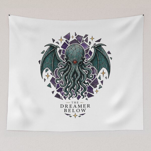 Item preview, The Dreamer Below Cthulhu Stained Glass Window Gothic Mosaic designed and sold by Fenay Designs.