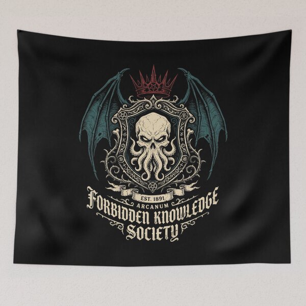 Item preview, Forbidden Knowledge Society Shield Crest Cthulhu Skull Gothic designed and sold by Fenay Designs.