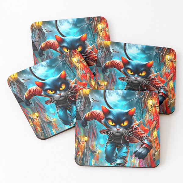 Item preview, Dynamic Feline Hero in Urban Nightscape Adventure designed and sold by Artessie.