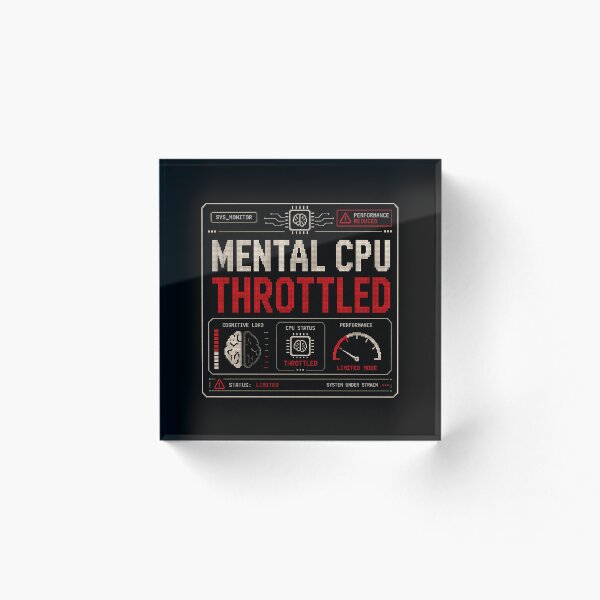 Artikelvorschau, Mentale CPU gedrosselt – Retro-Computer-Burnout-Humor-Design entworfen und verkauft von Mad Factory Designs.