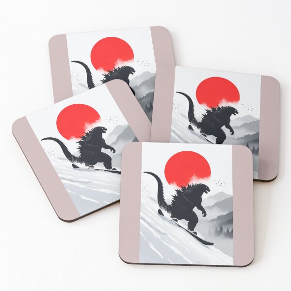 Aperçu de l'œuvre Dino Snowboarding | Art mural minimaliste Japandi créée et vendue par Syrupulse.