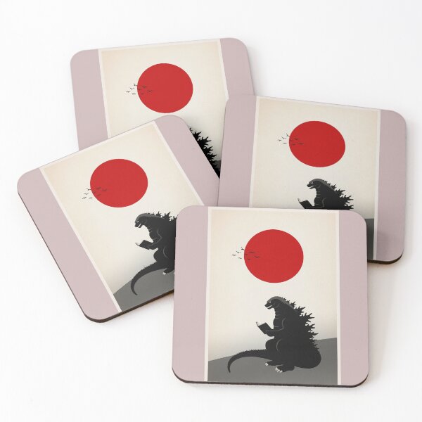 Artikelvorschau, Dino liest Buch Japanische Flagge | Minimalistische japanische Wandkunst entworfen und verkauft von Syrupulse.