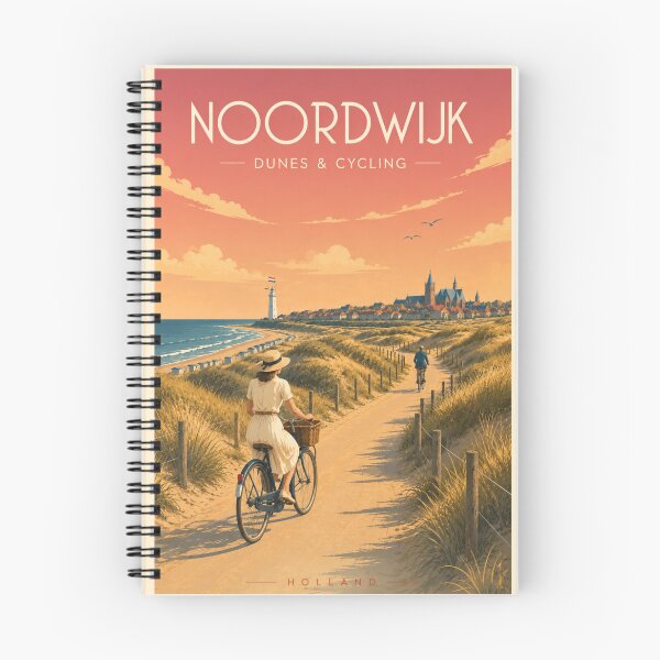 Item preview, Noordwijk Dunes & Cycling Vintage Travel Poster | Noordwijk aan Zee, Netherlands Coastal Wall Art designed and sold by EM DESIGN STUDIO.