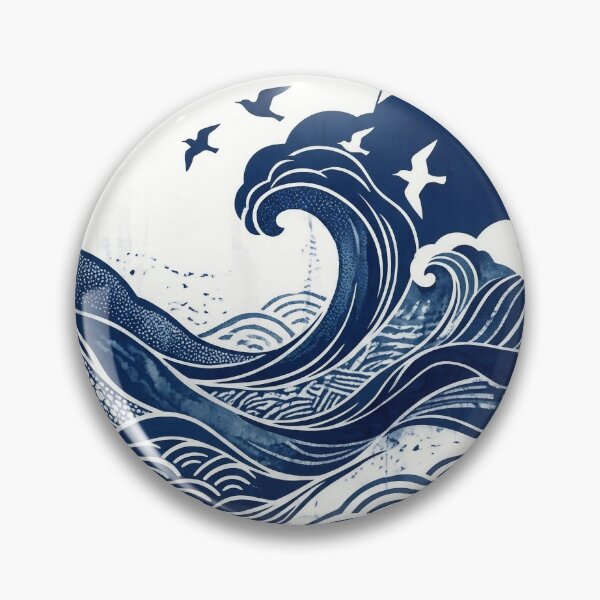 Item preview, Contemporary Aizome Indigo Waves & Chidori Birds  Description designed and sold by Hikariha Studio.