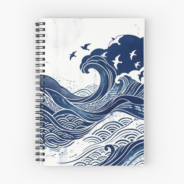 Item preview, Contemporary Aizome Indigo Waves & Chidori Birds  Description designed and sold by Hikariha Studio.