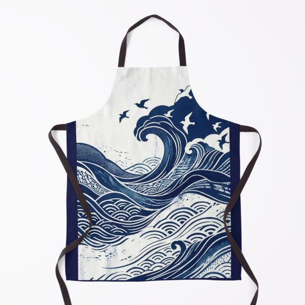 Item preview, Contemporary Aizome Indigo Waves & Chidori Birds Description designed and sold by Hikariha Studio.