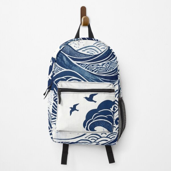 Item preview, Contemporary Aizome Indigo Waves & Chidori Birds  Description designed and sold by Hikariha Studio.