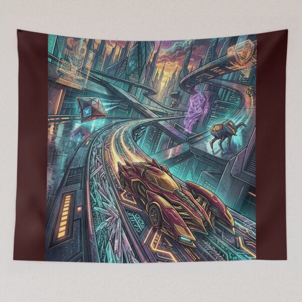Item preview, Neon Cyberpunk Highway - Futuristic Sci-Fi Cityscape designed and sold by Dzblack.