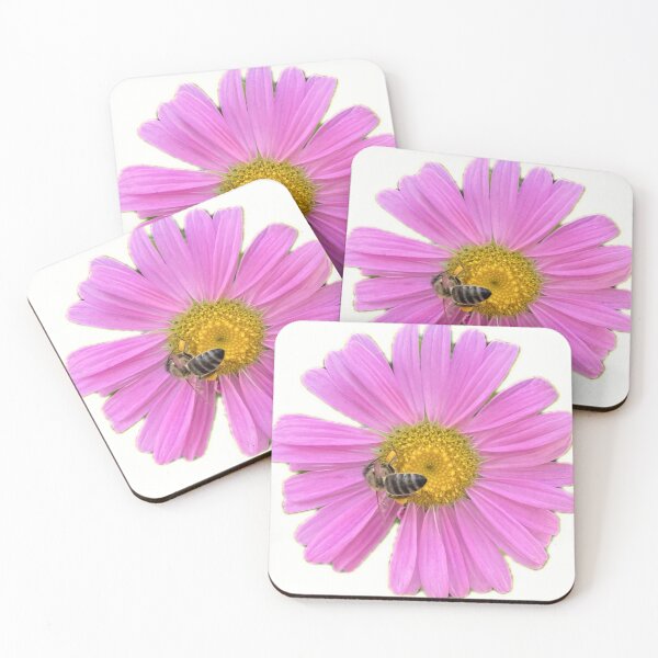 Item preview, Vibrant Pink Aster Flower with Honeybee Cutout designed and sold by BalkanBloom.