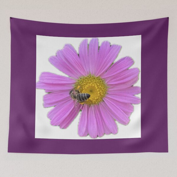 Item preview, Vibrant Pink Aster Flower with Honeybee Cutout designed and sold by BalkanBloom.