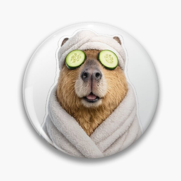 Item preview, Capybara Spa Day Sticker – Relaxing Capybara with Cucumber Eyes designed and sold by KawaiiOrbit.