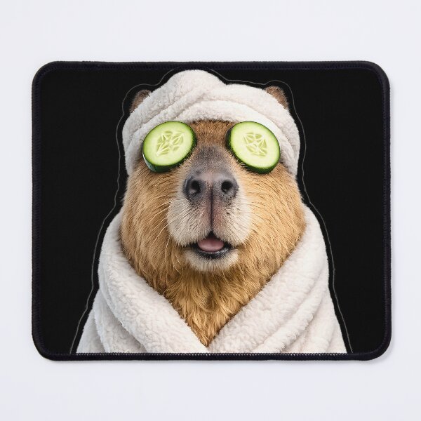 Item preview, Capybara Spa Day Sticker – Relaxing Capybara with Cucumber Eyes designed and sold by KawaiiOrbit.