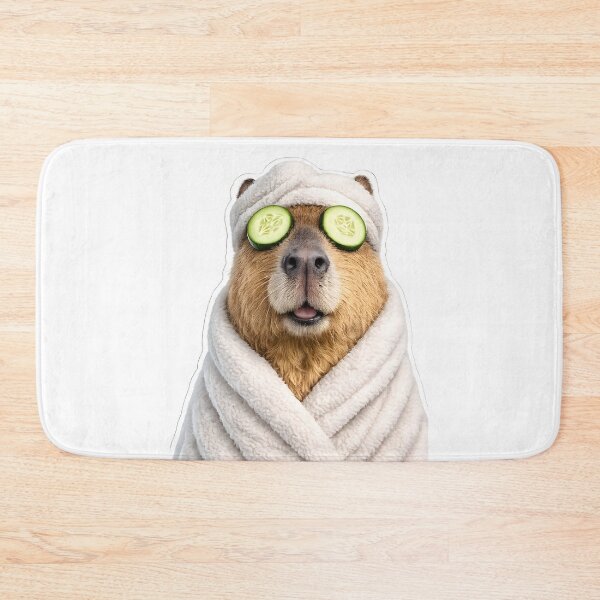 Item preview, Capybara Spa Day Sticker – Relaxing Capybara with Cucumber Eyes designed and sold by KawaiiOrbit.