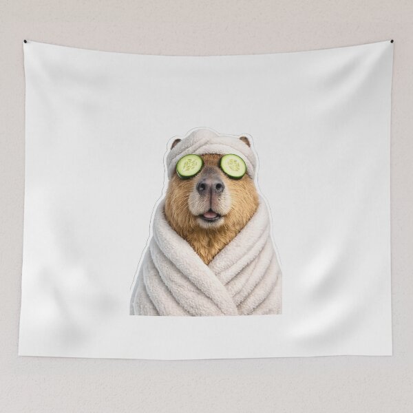 Item preview, Capybara Spa Day Sticker – Relaxing Capybara with Cucumber Eyes designed and sold by KawaiiOrbit.