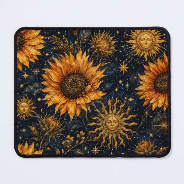 Item preview, Vintage Mystical Sunflowers & Celestial Sun Pattern - Golden Midnight Botanical designed and sold by Digital Muse Store.