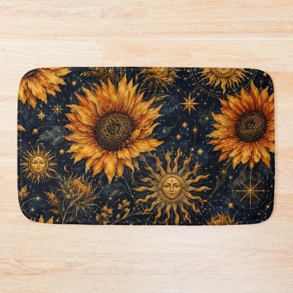 Item preview, Vintage Mystical Sunflowers & Celestial Sun Pattern - Golden Midnight Botanical designed and sold by Digital Muse Store.