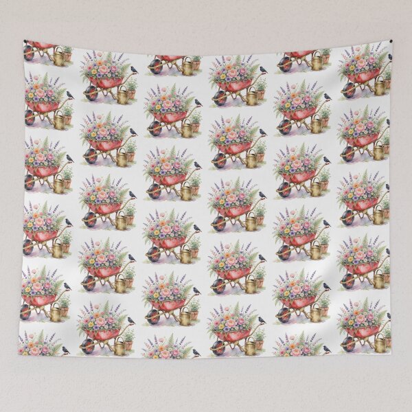 Aperçu de l'œuvre Flower Wheelbarrow Sticker | Cottage Garden Decor créée et vendue par AillustriaAK.