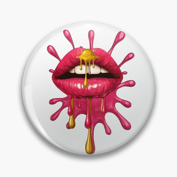 Item preview, Dripping Pink Lips with Liquid Gold Pop Art designed and sold by ozel-baski54.