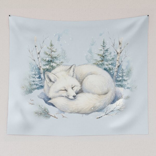 Item preview, Sleeping Snow Fox Winter Watercolor designed and sold by CalmCapy Co.