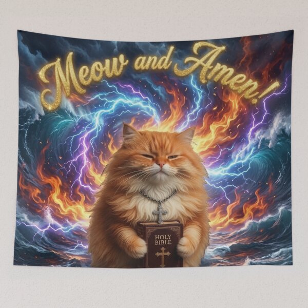 Item preview, Meow and Amen Orange Cat Poster designed and sold by Pioneer Spirit Market.