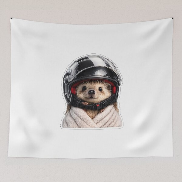Item preview, Cute Hedgehog Wearing an Oversized Motorcycle Helmet Sticker designed and sold by KawaiiOrbit.