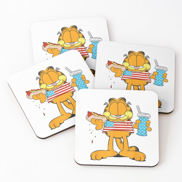 Item preview, Garfield Cat Wearing American Flag Shirt Eating Hot Dog designed and sold by CiranoSkasnot.