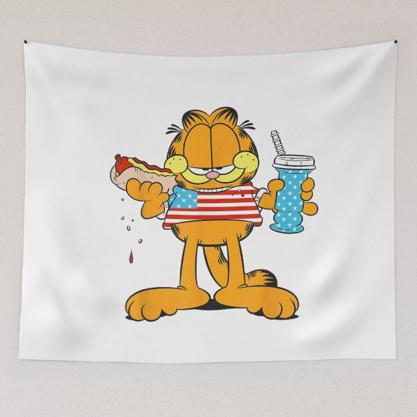 Item preview, Garfield Cat Wearing American Flag Shirt Eating Hot Dog designed and sold by CiranoSkasnot.