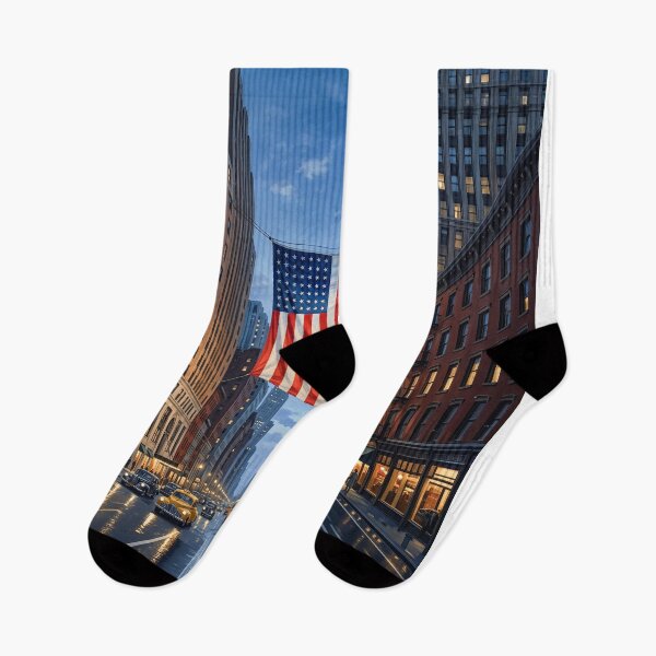 Item preview, American Flag Hanging Between Two City Skyscrapers designed and sold by Home Decor Art.