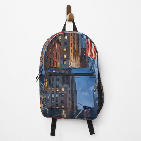 Item preview, American Flag Hanging Between Two City Skyscrapers designed and sold by Home Decor Art.